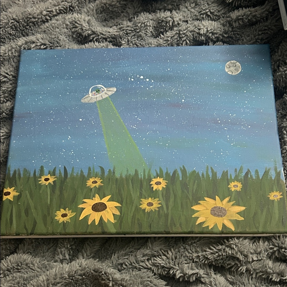 Sunflower Field UFO Canvas Art 10x13
